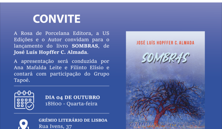 “Sombras” de José Luís Hopffer Almada lançado esta quarta-feira em Lisboa